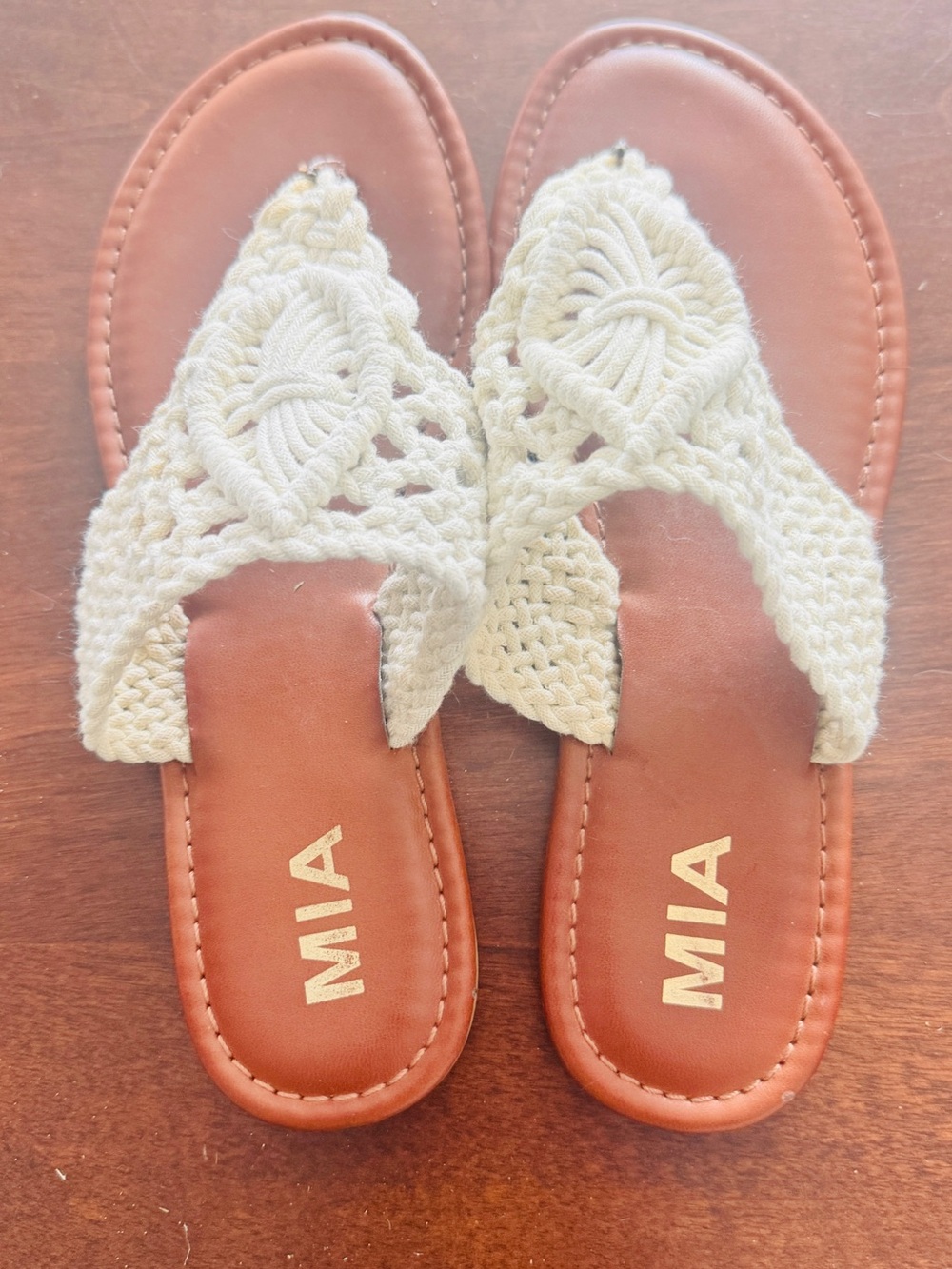 MIA Cream Crochet Thong Sandals with Tan Footbed